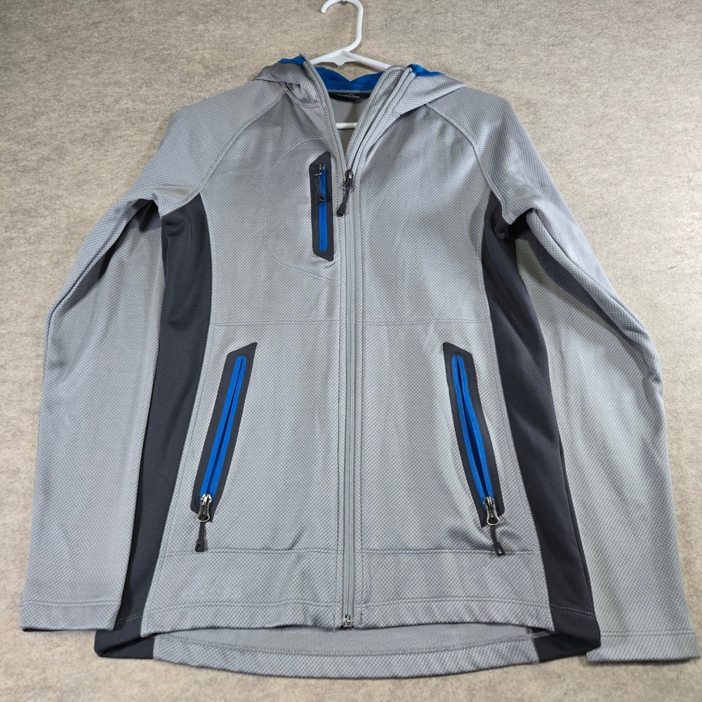 Eddie Bauer Mens EB245 Grey Blue Full Zip Performance Grid Fleece Hoodie Small
